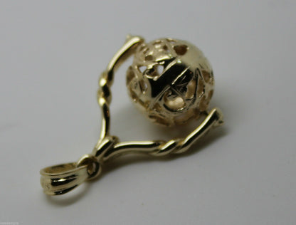 Genuine 9ct 9kt 375 Yellow, Rose Or White Gold 12mm Filigree Ball Spinner Pendant