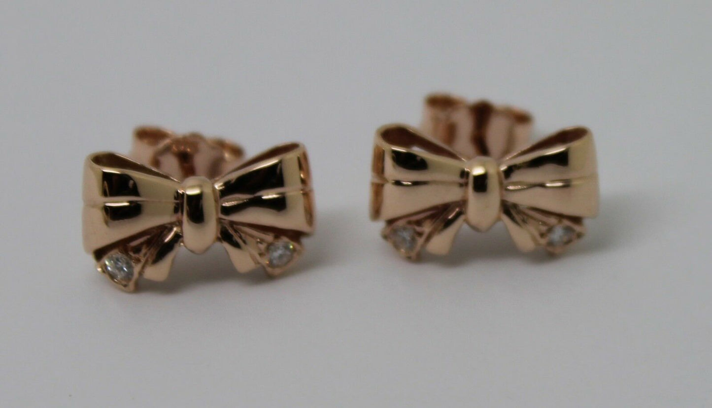 Genuine 9ct Yellow, Rose or White Gold Butterfly Stud Earrings Set With Four Genuine Diamonds