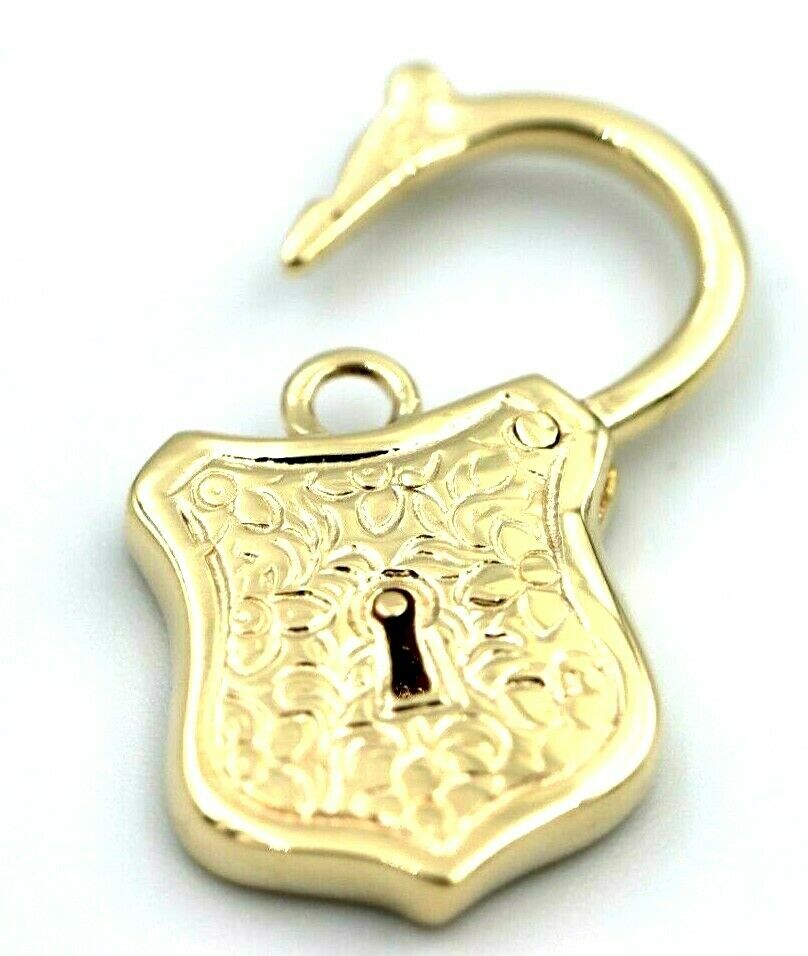 Genuine 9k 9ct 15mm x 24mm Yellow, Rose and White Gold Filigree Heart Pendant / Padlock