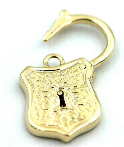 Genuine 9k 9ct 15mm x 24mm Yellow, Rose and White Gold Filigree Heart Pendant / Padlock