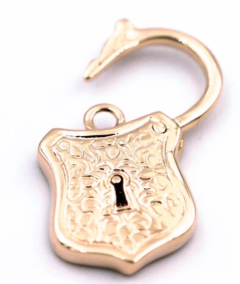 Genuine 9k 9ct 15mm x 24mm Yellow, Rose and White Gold Filigree Heart Pendant / Padlock
