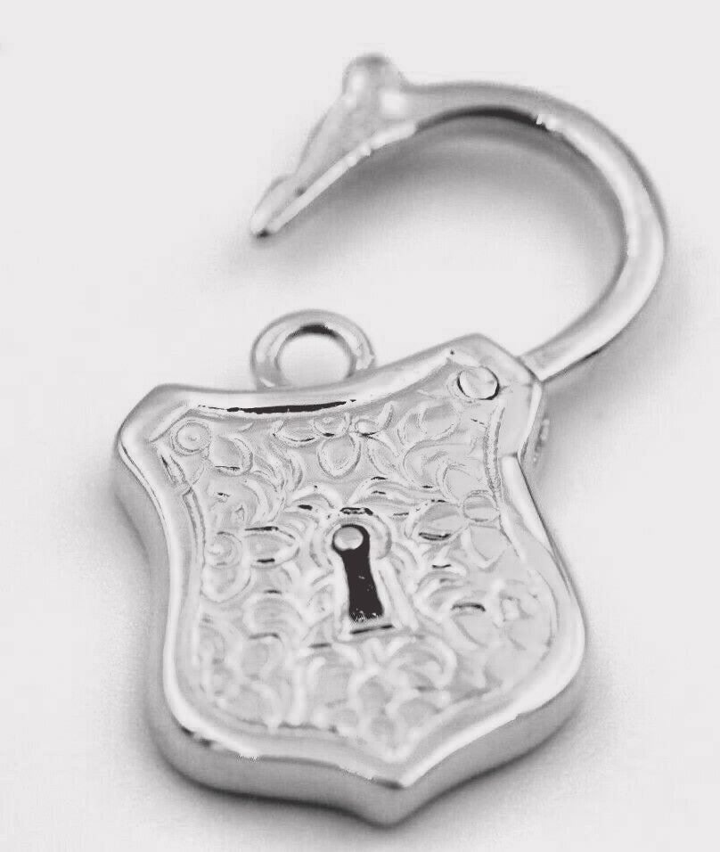 Genuine 9k 9ct 15mm x 24mm Yellow, Rose and White Gold Filigree Heart Pendant / Padlock