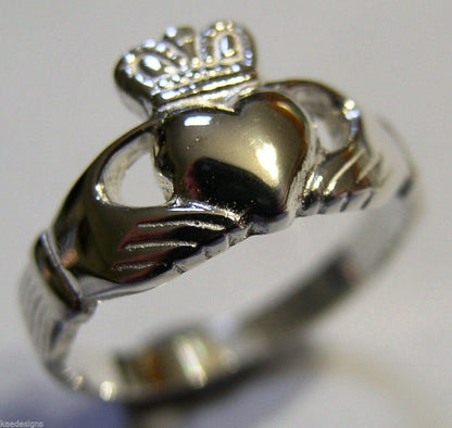 Genuine 9ct 375 Solid Yellow, Rose or White Gold Claddagh Celtic Friendship Ring In Your (Sizes L to S)