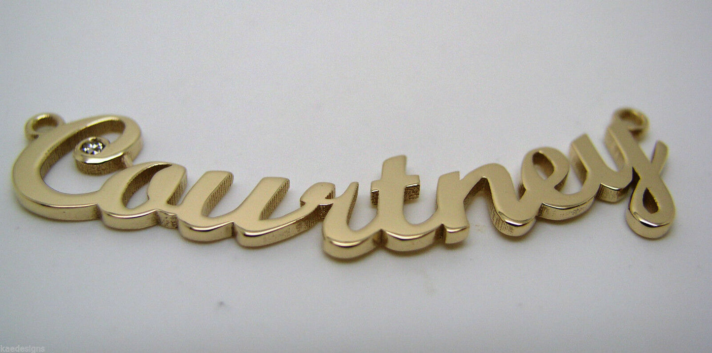 Genuine Solid 9ct 375 Yellow, Rose or White Gold Diamond Nameplate Pendant Necklace Any Name!
