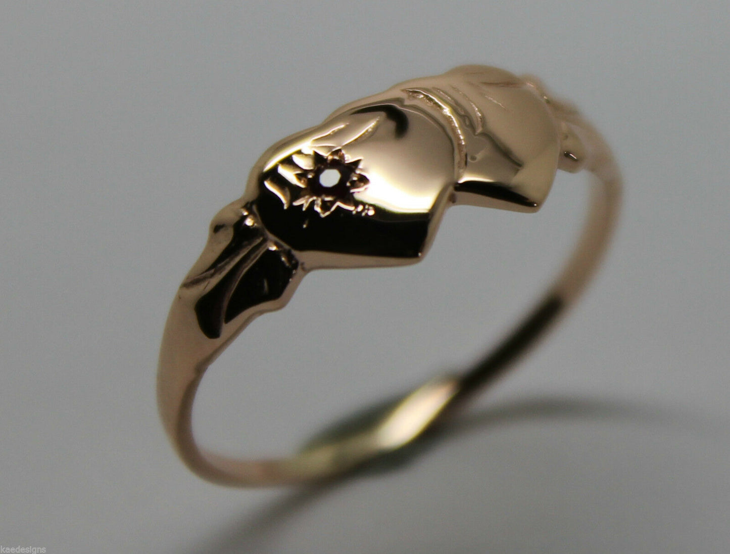 Genuine 9ct 9K Yellow, Rose or White Gold Ruby (Birthstone Of July) Double Heart Signet Ring - Choose your size