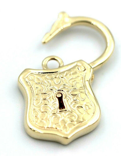 Genuine 9k 9ct 15mm x 24mm Yellow, Rose and White Gold Filigree Heart Pendant / Padlock