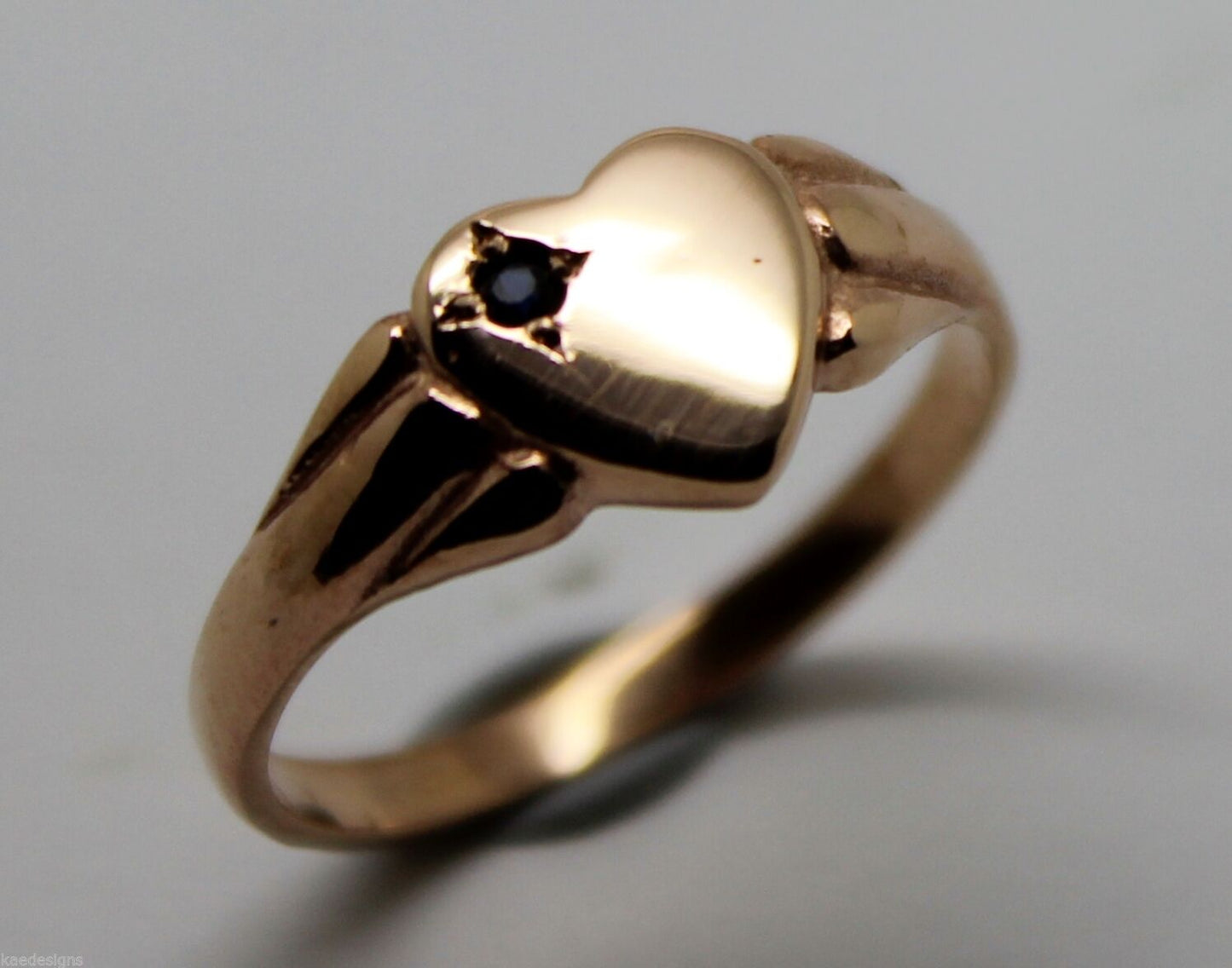 Genuine Size J 9ct Heart Rose Gold Blue Sapphire Heart Signet Ring
