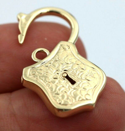 Genuine 9k 9ct 15mm x 24mm Yellow, Rose and White Gold Filigree Heart Pendant / Padlock