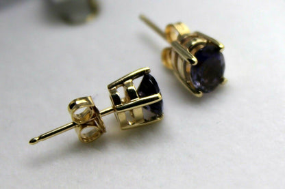Genuine 9ct 9K 375 Yellow Gold Amethyst Oval Stud Earrings
