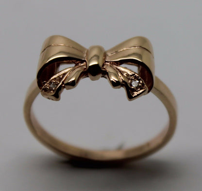 Genuine 9ct 375 Solid Yellow Or Rose Or White Gold Bow With 2 Cubic Zirconia In Your Size