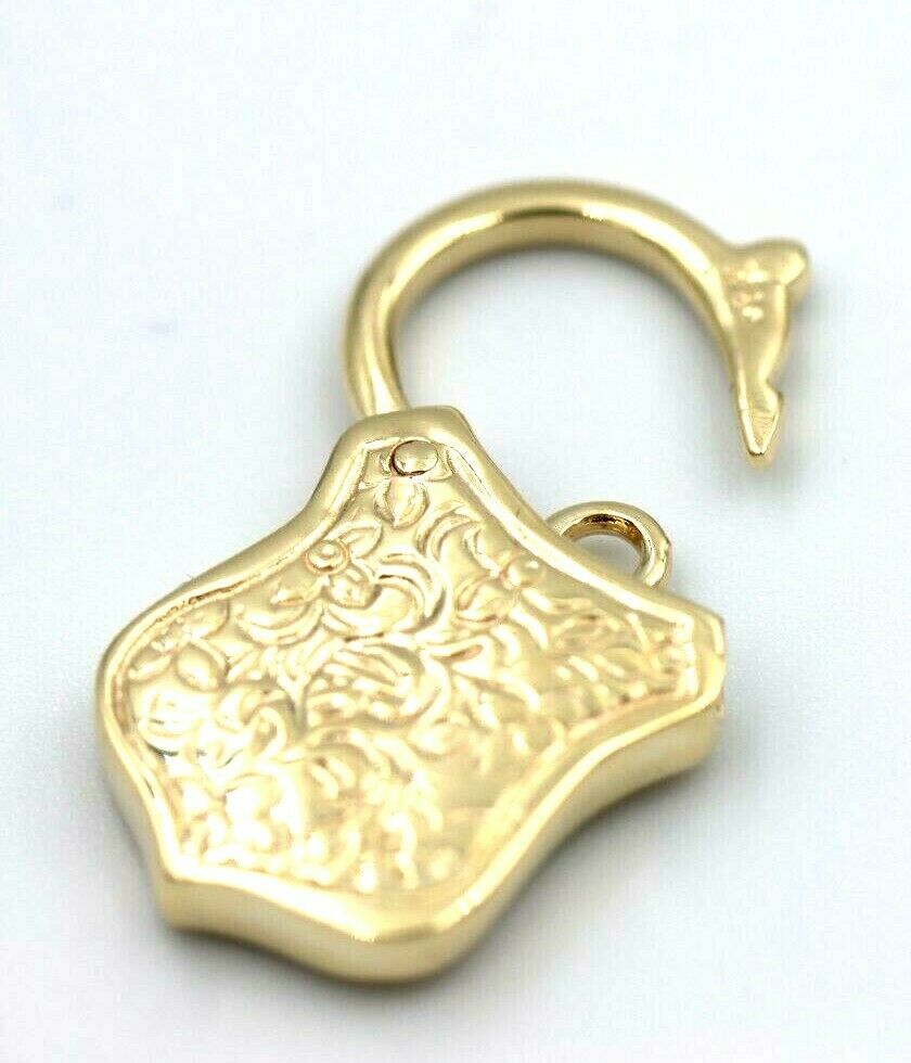 Genuine 9k 9ct 15mm x 24mm Yellow, Rose and White Gold Filigree Heart Pendant / Padlock