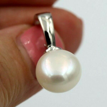Genuine Sterling Silver 925 Freshwater Cultured Button Pearl Pendant with Enhancer