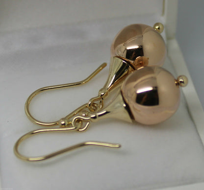 Genuine 9ct 9k 375 Yellow & Rose Gold 12mm Ball Earrings