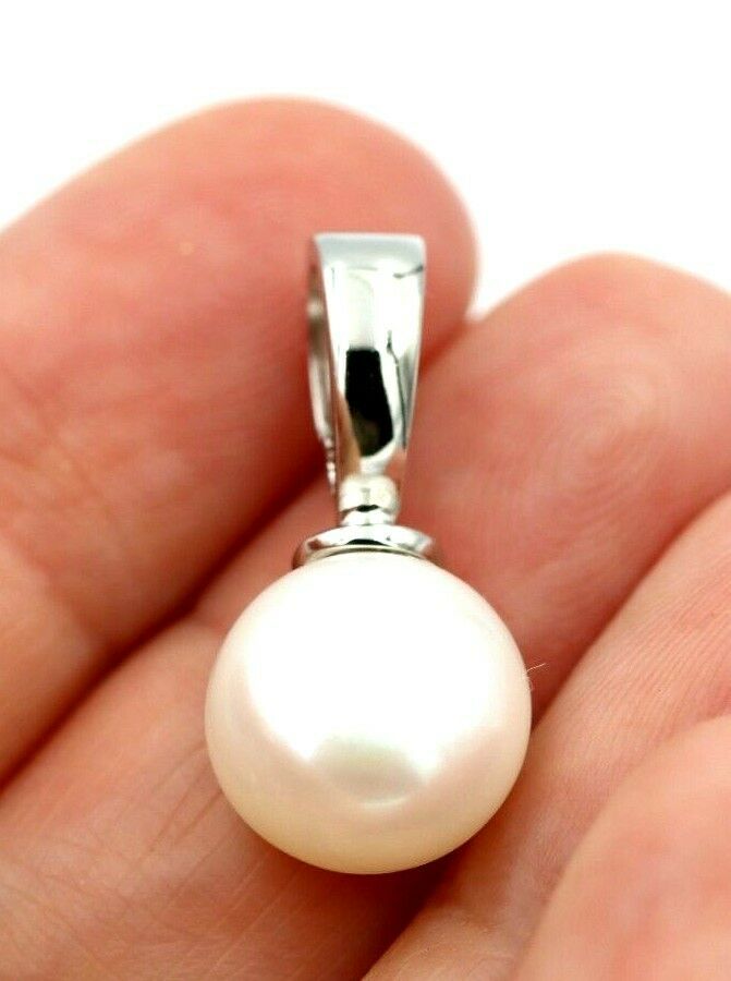 Genuine Sterling Silver 925 Freshwater Cultured Button Pearl Pendant with Enhancer