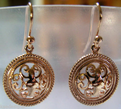 Kaedesigns, Heavy 9ct Yellow Or White Or Rose Gold  Filigree Round Hook Earrings