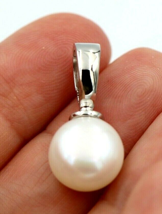 Genuine Sterling Silver 925 Freshwater Cultured Button Pearl Pendant with Enhancer