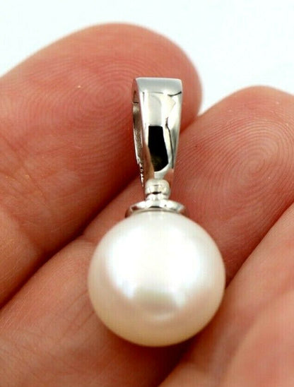 Genuine Sterling Silver 925 Freshwater Cultured Button Pearl Pendant with Enhancer