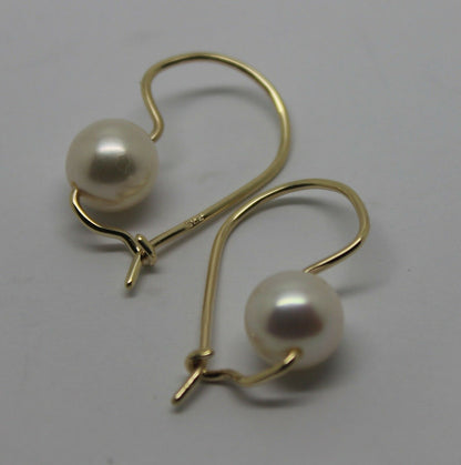 Genuine 9ct 9k Yellow, Rose or White Gold 8mm White Pearl Hook Earrings