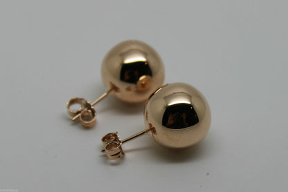 Genuine 9ct 9K Solid Yellow, Rose or White Gold 14mm Stud Ball Earrings