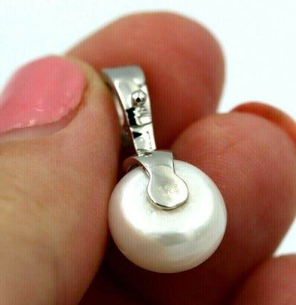 Genuine Sterling Silver 925 Freshwater Cultured Button Pearl Pendant with Enhancer