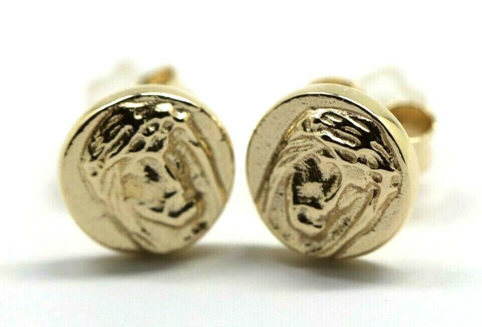 Genuine 9ct 9k Yellow Gold 9mm Stud Jesus Religious Earrings