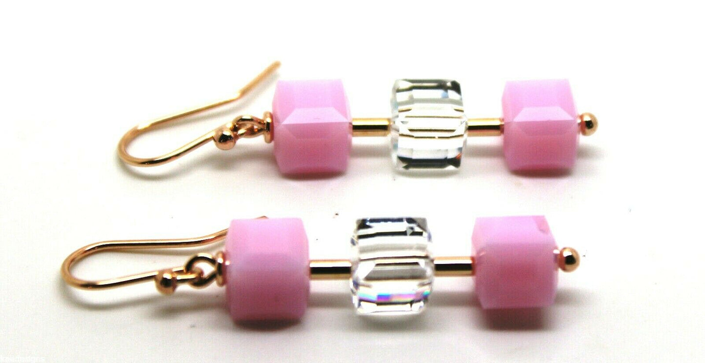 Genuine 9ct 9k 375 Rose Gold 8mm Rose Drop Pink & Crystal Earrings