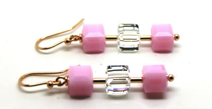 Genuine 9ct 9k 375 Rose Gold 8mm Rose Drop Pink & Crystal Earrings