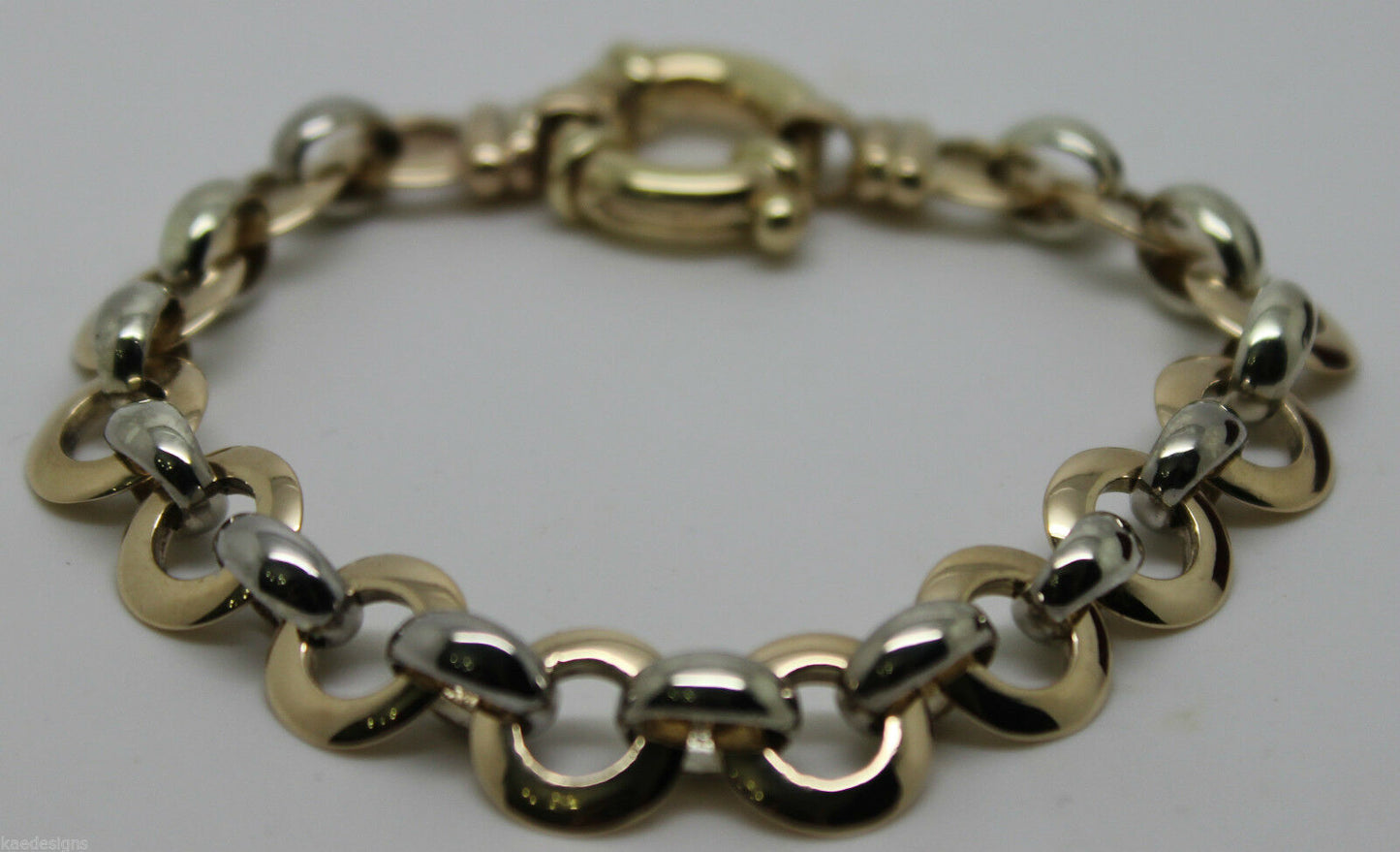 Genuine 9ct 9kt Yellow And White Gold Solid Belcher And Circle Bracelet