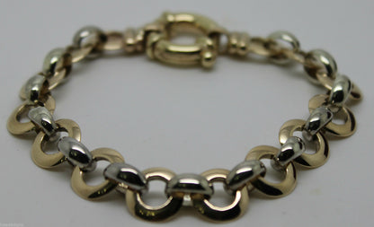 Genuine 9ct 9kt Yellow And White Gold Solid Belcher And Circle Bracelet