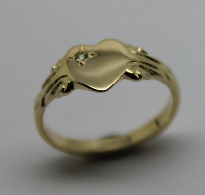 Size Q August Birthstone 9ct 9k 375 Yellow, Rose or White Gold Green Peridot Stone Heart Signet Ring