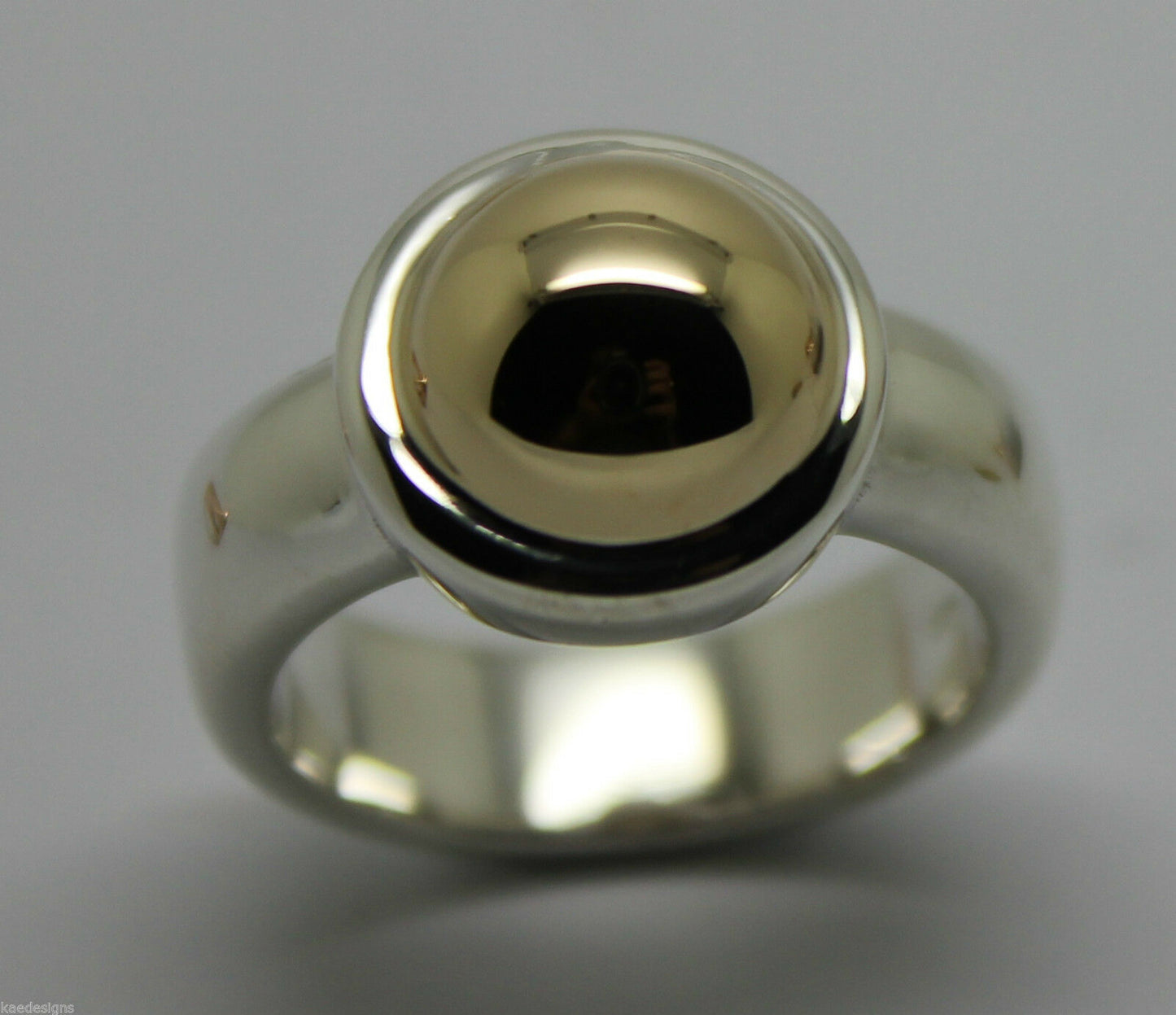 Size M Kaedesigns New Genuine Sterling Silver & 9ct Yellow Gold Half Ball Ring