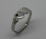 Genuine 9ct 9kt White Gold Australian Blue Sapphire Double Heart Signet Ring