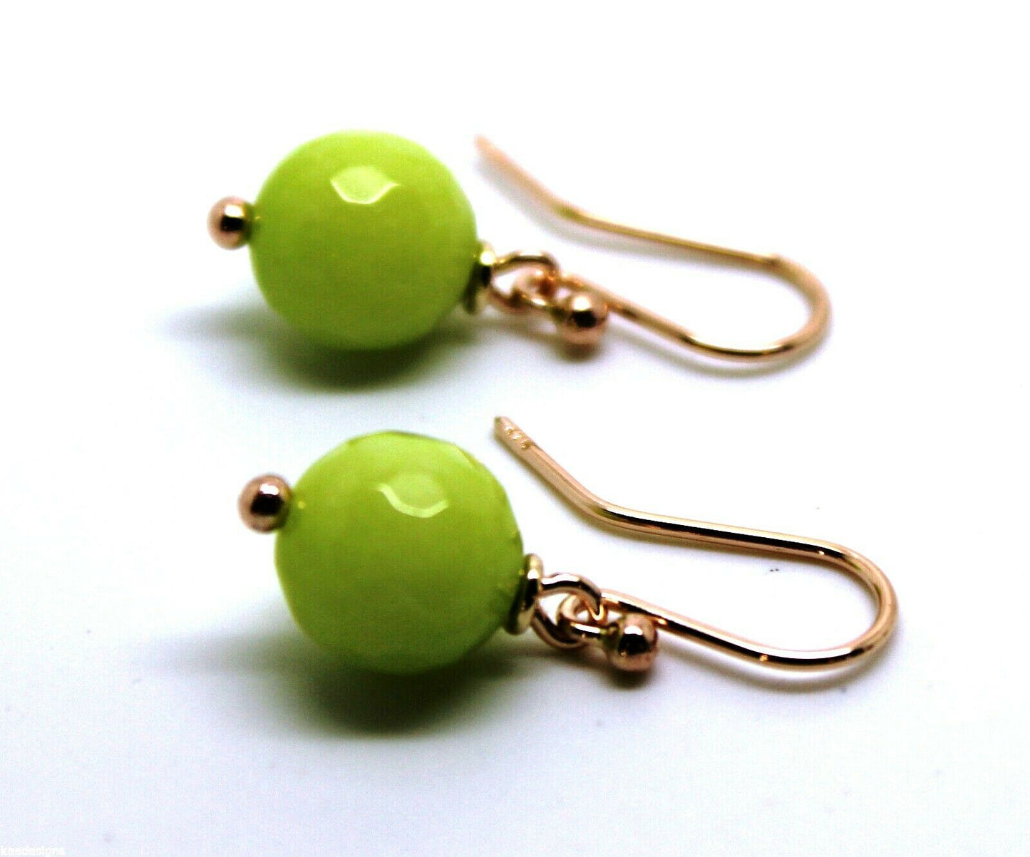 Genuine 9ct 9k 375 Rose Gold 10mm Agate Lime Faceted Ball Earrings