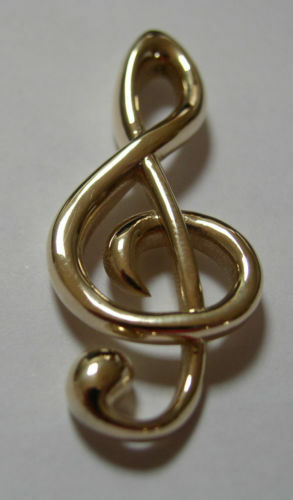 Heavy Solid 9ct Yellow or Rose or White Gold Treble Clef Music Note pendant
