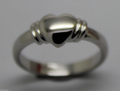 Genuine 9ct 9k Small Solid White Gold Heart Signet Ring - Ring size F