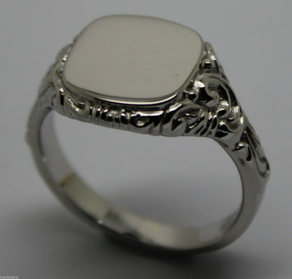 Genuine Large Mens 9ct 9k 375 White Gold Square Engraved Signet Ring