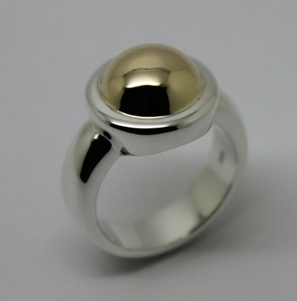 Size M Kaedesigns New Genuine Sterling Silver & 9ct Yellow Gold Half Ball Ring