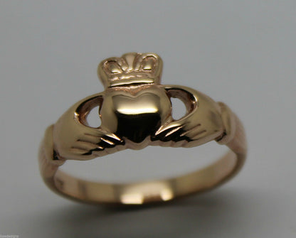 Genuine 9ct 375 Solid Yellow, Rose or White Gold Claddagh Celtic Friendship Ring In Your (Sizes L to S)