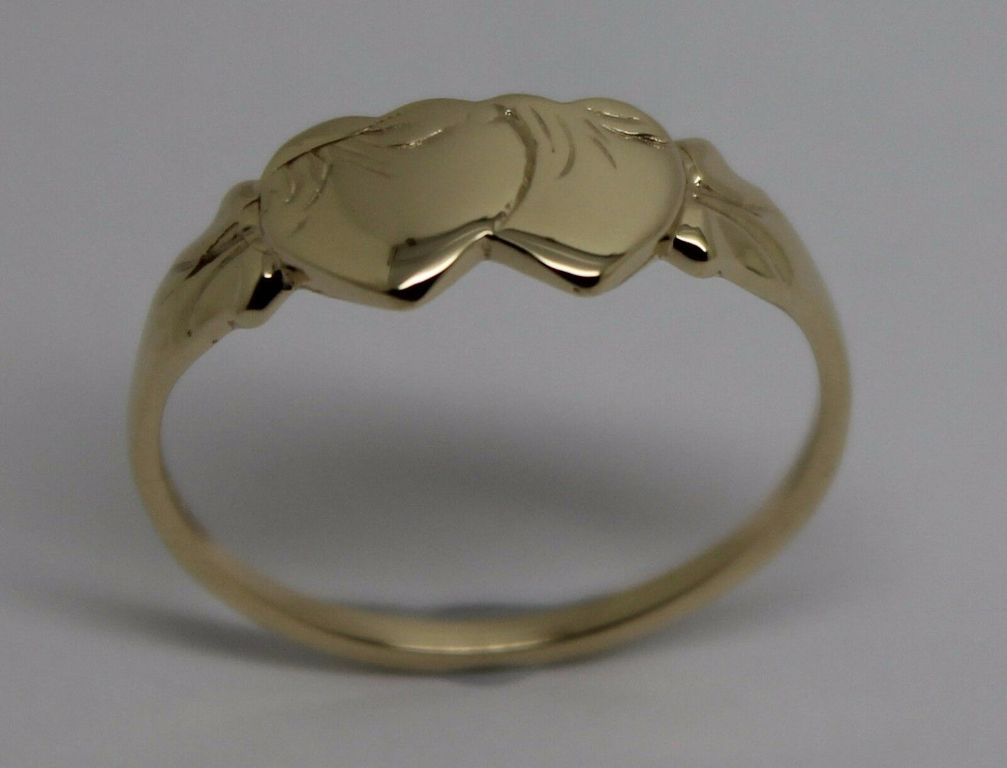 Size S, 9ct Yellow, Rose or White Gold Double Heart Signet Ring