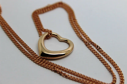 Genuine 9ct 9kt Rose Gold / 375 Belcher Chain Necklace 44cm + Heart Pendant