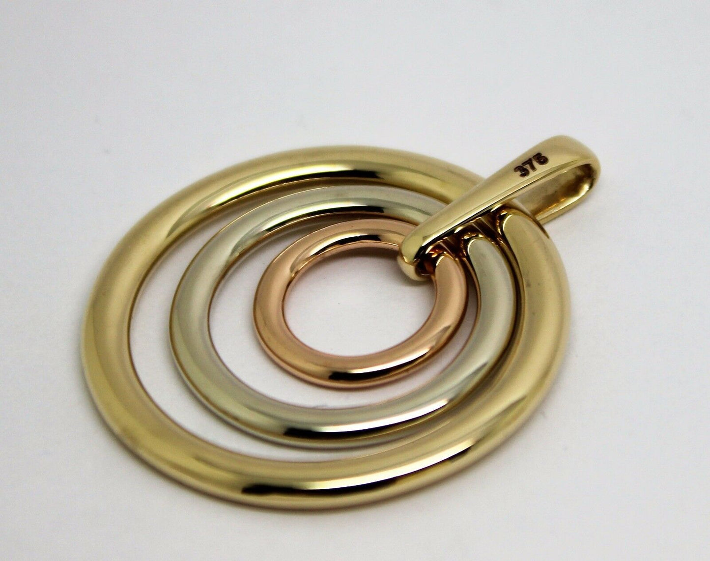 Genuine Heavy Solid 9ct 9k Yellow, White And Rose Gold 375 3 Circles Pendant