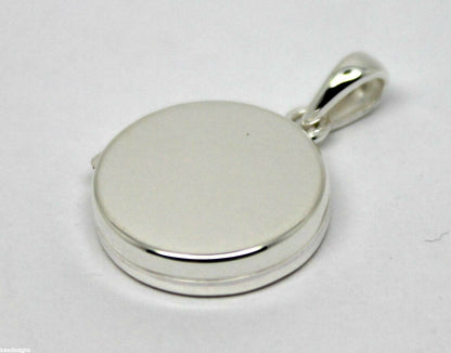 Genuine Sterling Silver 925 Small Flat Round Plain Locket With 2 Photos