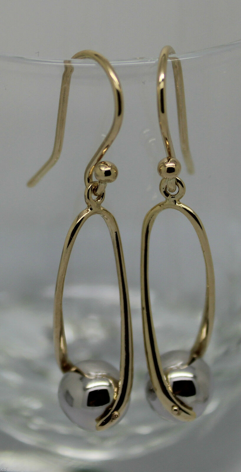Kaedesigns Genuine 9ct 9kt 375 Yellow & White Gold 8mm Ball Drop Earrings