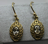9ct 9k Yellow Or White Or Rose Gold White Stone Set Filigree Hook Earrings