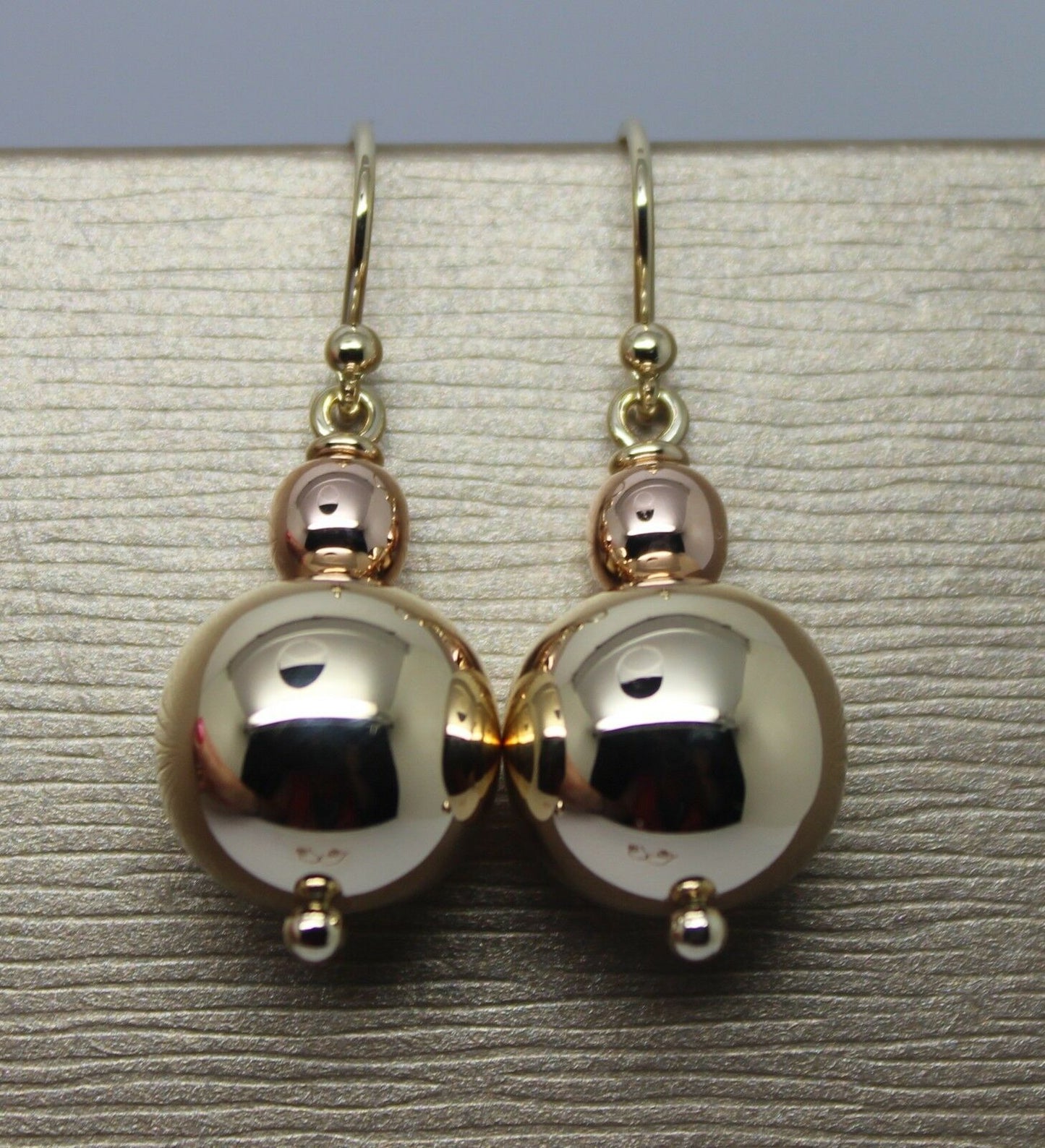 Kaedesigns Genuine Huge 9ct 9K 375 Yellow & Rose Gold Hook Ball Drop Earrings
