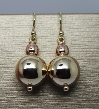 Kaedesigns Genuine Huge 9ct 9K 375 Yellow & Rose Gold Hook Ball Drop Earrings