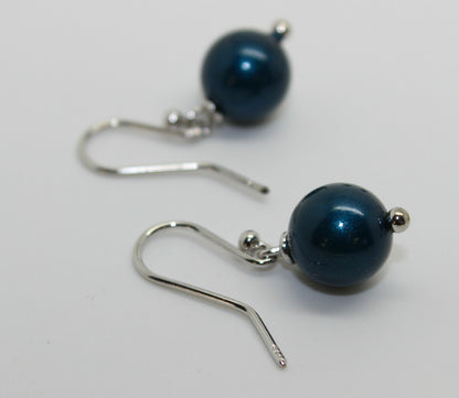 Genuine 9ct White Gold 10mm Petrol Blue Pearl Ball Earrings