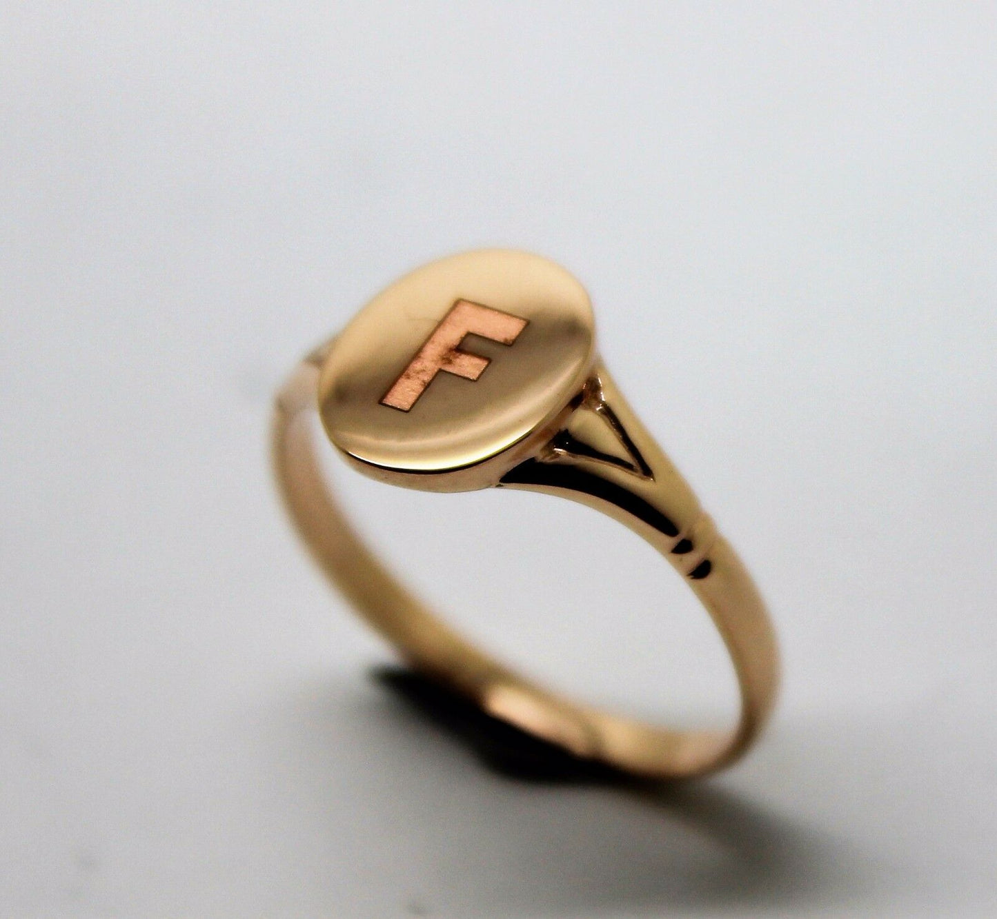 Size K Kaedesigns Genuine 9ct Yellow, Rose or white Gold Oval Signet Ring Engraved "Letter F"