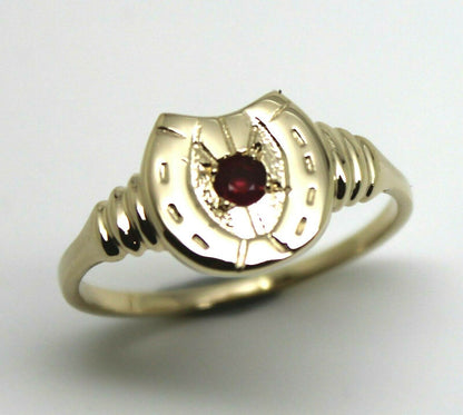 Size N 1/2,  Large 9ct 9k Genuine Yellow, Rose or White Gold 3mm Ruby Lucky Horse Shoe Ring