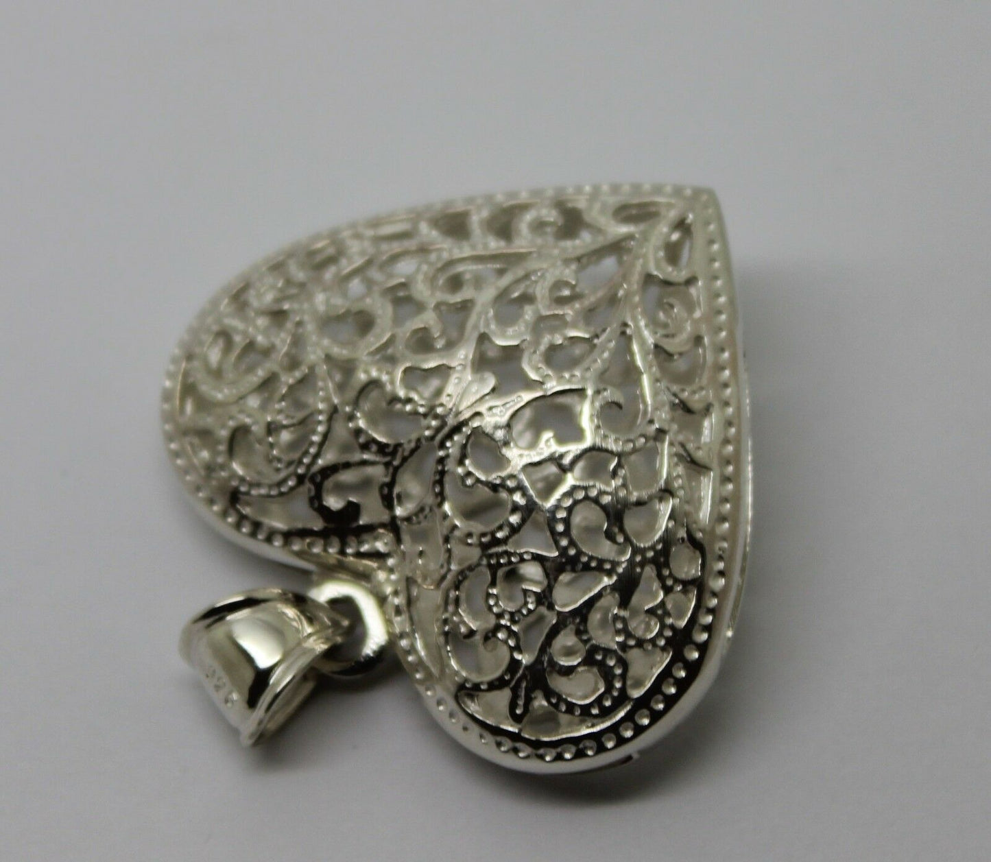 Genuine Sterling Silver 925 Huge Heavy Large Filigree Heart Pendant